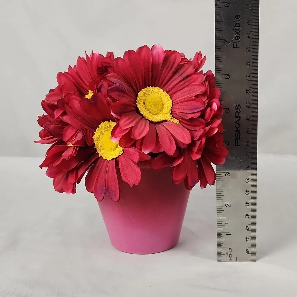 Pink Gerber Daisy Potted Artificial Floral Arrangement 7 inch Cottage Garden